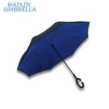 Excellente matière nouveau style logo personnalisé imprimé double couche en gros parapluie pliant inverse avec Magic C poignée pour deux